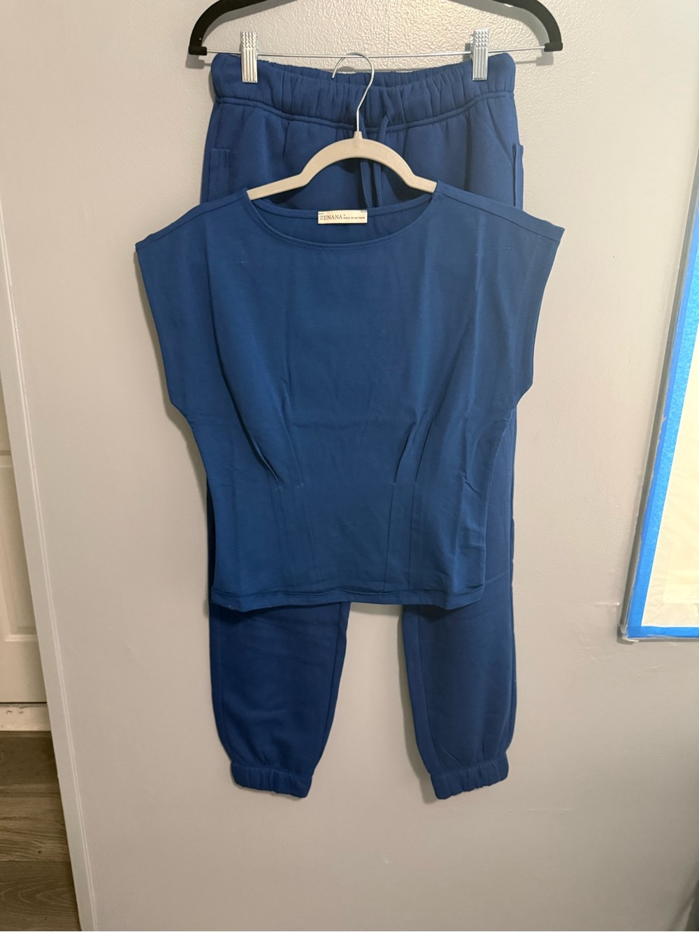 Zenana Lt Navy - Casual Drawstring Fleece Pants and coordinated Top - Picture 2 of 2
